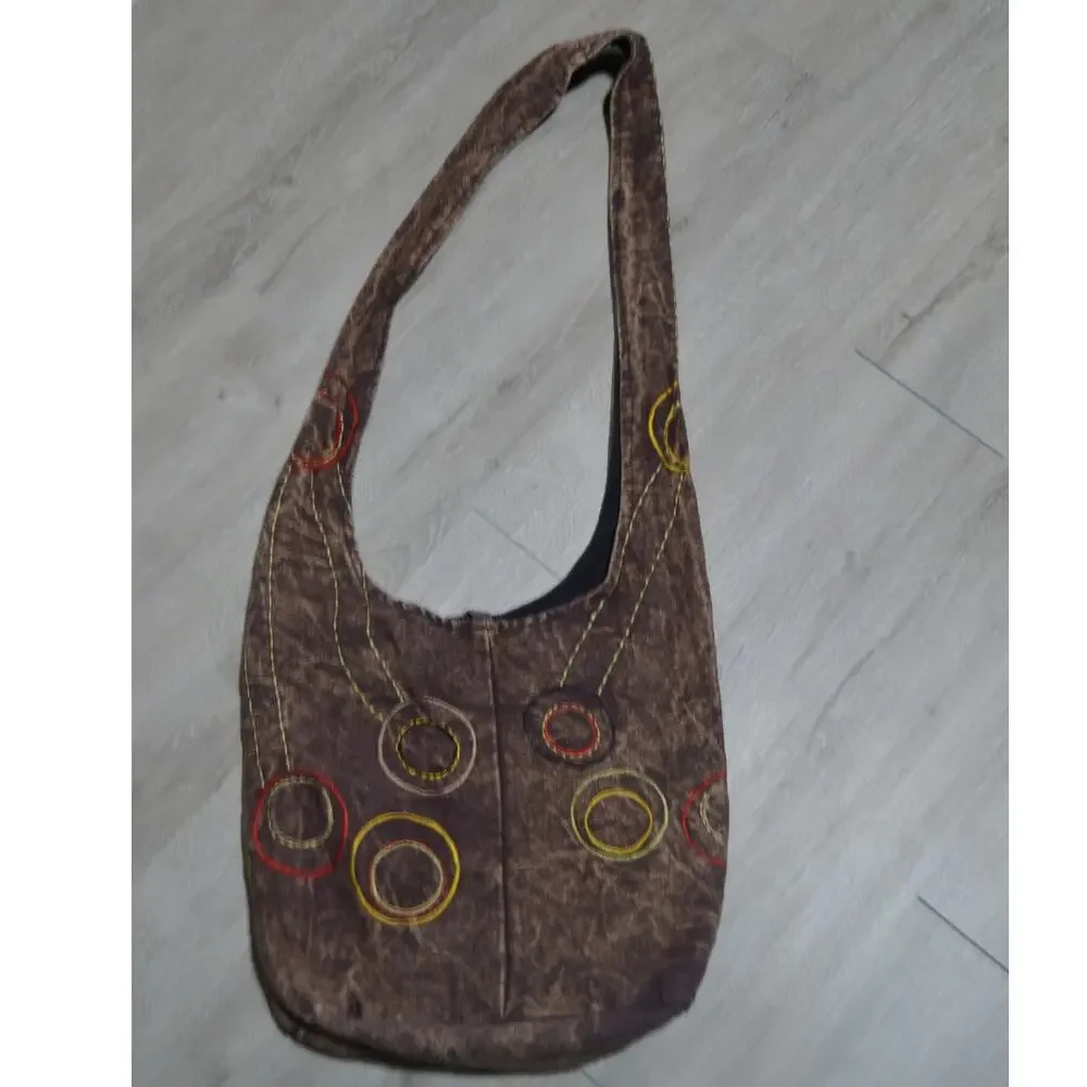Earth Diva Brown with Embroidery Hobo Crossbody Bag